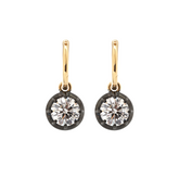 18K Yellow and White Gold with Black Rhodium Plated 2 ct tw Round Cut Diamond Bezel Hoop Earrings