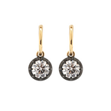 18K Yellow and White Gold with Black Rhodium Plated 2 ct tw Round Cut Diamond Bezel Hoop Earrings