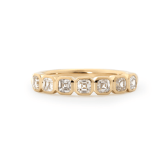 14K Yellow Gold Asscher Cut Lab Diamond 7 Stone Bezel Half Eternity Ring