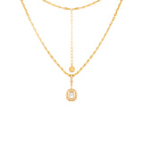 18K Yellow Gold 5ct Elongated Cushion Cut Lab Diamond Bezel Pendant Necklace with Beads Chain