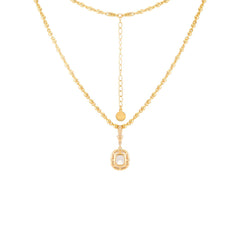 5 CT Elongated Cushion Cut Lab Diamond Bezel Pendant Necklace with Adjustable Beaded Chain