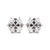 Platinum 6 ct tw Old Mine Cut Lab Diamond 6 Round Prongs Basket Stud Earrings