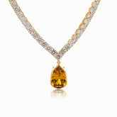 18K Yellow Gold 32.5 ct tw 4mm Tennis Necklace with A Pear Brazilian Natural Citrine