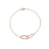 14K Rose Gold Round Lab Diamond Toi et Moi Pendant Chain Bracelet