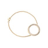 18K Yellow Gold Round Lab Diamond Pave Ring Shape Pendant Chain Bracelet