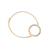 18K Yellow Gold Round Lab Diamond Pave Ring Shape Pendant Chain Bracelet