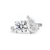 14K White Gold Round and Pear Lab Diamond Toi et Moi Ring with Pave Design