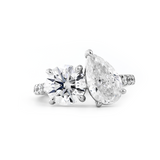 14K White Gold Round and Pear Lab Diamond Toi et Moi Ring with Pave Design