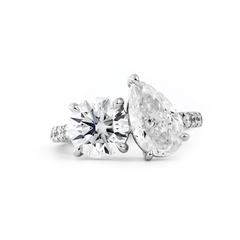 Round Brilliant & Pear-Cut Lab-Grown Diamond Toi et Moi Ring with Pavé Band