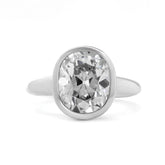 14K White Gold 4.5ct Elongated Old Mine Cut Lab Diamond Bezel Solitaire Ring