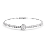 14K White Gold Round Lab Diamond Adjustable Chain Bracelet with A Millegrain Bezel 6mm Center Stone