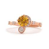 14K Rose Gold 1ct Yellow Round Lab Diamond Celestial-inspired Ring with Sun, New Moon, and Star Design