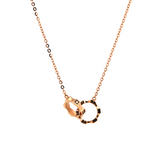 14K Rose Gold Toi et Moi Wheel Gear Pendant Necklace with Round Lab Dimaond
