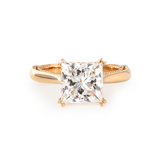 18K Yellow Gold 4ct Princess Cut Lab Diamond Double Claw Prongs Vintage Millegrain Ring – Art Nouveau Nature-Inspired Design