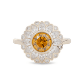 14K Yellow Gold 1.5ct Round Cut Yellow Lab Diamond Nature-Inspired Sunflower Halo Ring