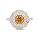 14K Yellow Gold 1.5ct Round Cut Yellow Lab Diamond Nature-Inspired Sunflower Halo Ring