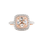 14K White and Rose Gold 2.5ct Old Mine Cut Lab Diamond Evelina Halo Edwardian Style Ring with Waverly Band and Millegrain Edging