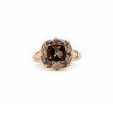 14K Gold 7.15ct Cushion Old Mine Cut Brown Lab Diamond Ring with Round Cut Lab Diamond Side-stone