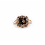 14K Gold 7.15ct Cushion Old Mine Cut Brown Lab Diamond Ring with Round Cut Lab Diamond Side-stone