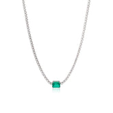 14K White Gold 1.8mm Round Lab Diamond Tennis Necklace with A 8*6mm Lab Emerald