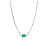 14K White Gold 1.8mm Round Lab Diamond Tennis Necklace with A 8*6mm Lab Emerald