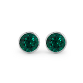 14K White Gold 3 ct tw Round Zambian Lab Emerald Bezel Stud Earrings