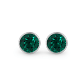 Round Zambian Lab Emerald Bezel Stud Earrings