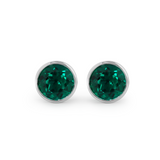 14K White Gold 3 ct tw Round Zambian Lab Emerald Bezel Stud Earrings