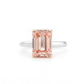 4.14ct Emerald Cut Lab Pink Diamond 4 Claw Prongs Setting Engagement Ring with Hidden Halo