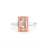 4.14ct Emerald Cut Lab Pink Diamond 4 Claw Prongs Setting Engagement Ring with Hidden Halo