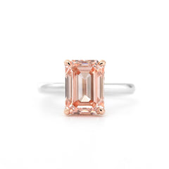 4.14ct Emerald Cut Lab Pink Diamond 4 Claw Prongs Setting Engagement Ring with Hidden Halo