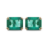 14K Yellow Gold 3.5 ct tw Zambian Lab Emerald Double Claw Prong Basket Stud Earrings