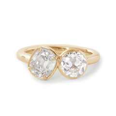 14K White Gold Old Mine Cut and Old Europen Cut Lab Diamond Toi et Moi Ring 14K Yellow Gold