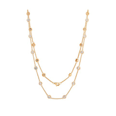 14K Yellow Gold 3 ct tw Round Brilliant Cut Lab Diamond Bezel Station Necklace