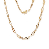 14K Yellow Gold Round Lab Diamond Cross Squashed Chain Station Necklace