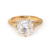 14K Yellow Gold 3ct Old Mine Cut Lab Diamond Crown Setting Diamond-milling Vintage Ring with Round Lab Diamond Side-stone