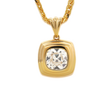 18K Yellow Gold 4ct Old Mine Cut Lab Diamond Flat-topped Stepped Pyramid Pendant Necklace