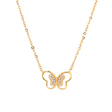 14K Yellow Gold Round Lab Diamond Pave Butterfly Pendant Necklace