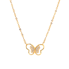 14K Yellow Gold Round Lab Diamond Pave Butterfly Pendant Necklace