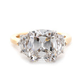 18K White Gold & Yellow Gold 4.5ct Old Mine Cut & Step cut Eldorado Lab Diamond Three Stone Ring