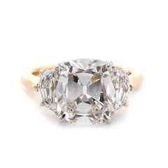18K White Gold & Yellow Gold 4.5ct Old Mine Cut & Step cut Eldorado Lab Diamond Three Stone Ring