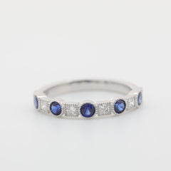 10K White Gold Round Lab Sapphire and Princess Cut Lab Diamond Half Eternity Ring