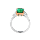 18K White and Rose Gold 2ct Lab Emerald Three Stone Ring with Cadillac Cut Lab Diamond Side-stone