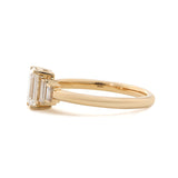1ct Emerald Cut Lab Diamond 4 Round Prong Basket Five-stone Ring with Half Bezel Baguette Cut Side Stones