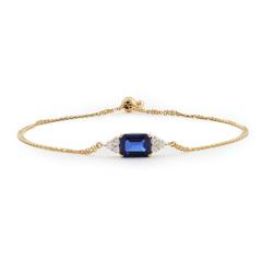 Royal Blue Lab Sapphire Chain Bracelet with Round Lab Diamond Side Stones