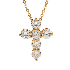 18K Yollow Gold Round Lab Diamond 6-Stone Cross Pendant Necklace