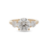 18K Yellow Gold 2.5ct Round Lab Diamond Round Prong Basket Three-stone Engagement Ring with Two Ring Enhancers in Bridal Ring Set Design