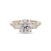 18K Yellow Gold 2.5ct Round Lab Diamond Round Prong Basket Three-stone Engagement Ring with Two Ring Enhancers in Bridal Ring Set Design