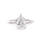 14K White Gold 2ct Pear Cut Lab Diamond Ring with Twist Pave Band and Floral Basket Head Design