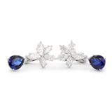 18K White Gold Pear Shaped Sapphire Cluster Lab Diamond Leverback Earrings